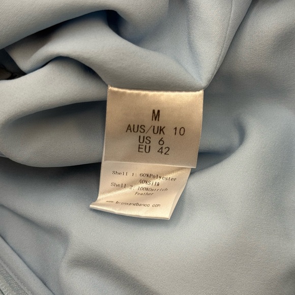 🆕 BRONX & BANCO 🧿 NWOT Geisha Feather-Trim Maxi Dress, Powder Blue - Sz M US 6 - Picture 16 of 16